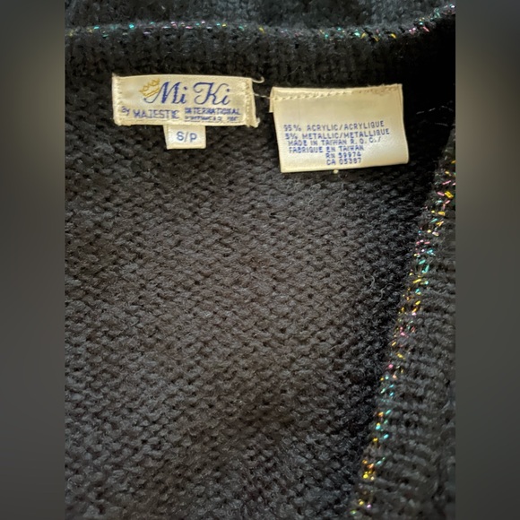 Vintage Mi Ki by Majestic Black Metallic Puff Sleeve Sweater Size Small - Picture 8 of 8